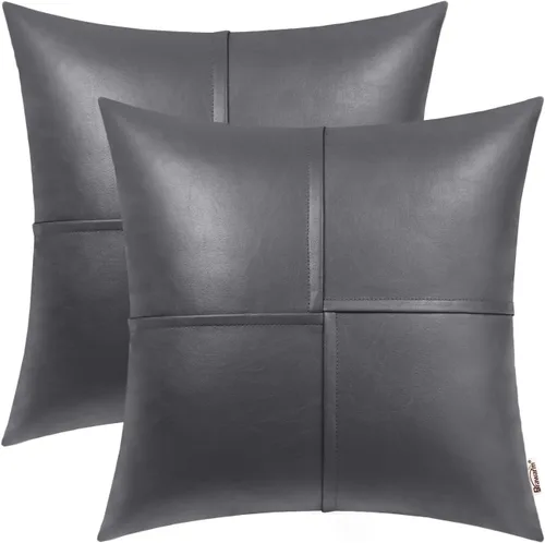 Vista 20 de BRAWARM Fundas de almohada de cuero sintético de 16 x 16 pulgadas, paquete de 2 fundas de almohada de cuero rojo profundo, fundas de almohada