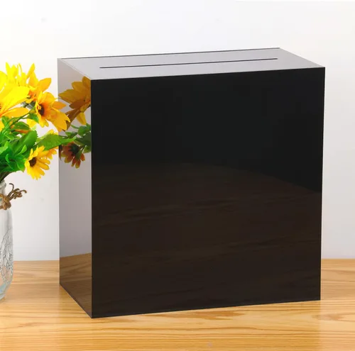 Vista 6 de Fowecelt Caja de Tarjetas de Boda de Acrílico Negro, Caja de Tarjetas DIY Grande en Blanco Sin Imprimir para Recepción de Boda, Fiesta