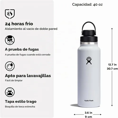 Vista 2 de Hydro Flask Botella de agua – Acero inoxidable aislado – Tapa de boca ancha para chug, antiderrames, a prueba de fugas en rocío de 40 onzas Dew