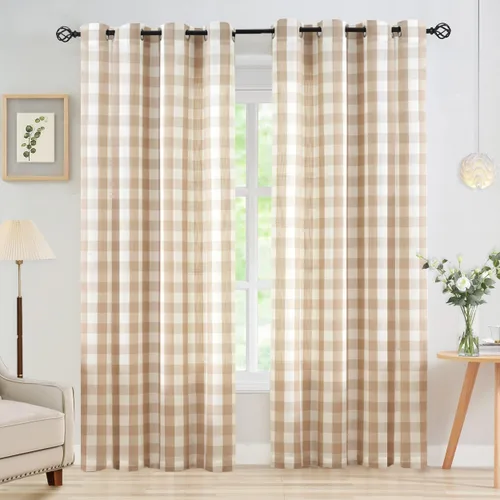 Vista 11 de Jubilantex Paneles de Cortina Semitransparentes a Cuadros Buffalo Blanco y Negro, Cortinas Texturizadas a Cuadros Gingham, Cortinaje, Cortinas