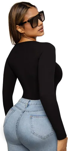Vista 4 de FeelinGirl Body de manga larga, sin costuras para mujer, hombros descubiertos