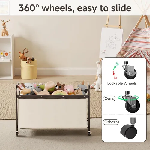 Vista 3 de StorageWorks Caja de juguetes con ruedas para niños, baúl grande de almacenamiento y organizador de juguetes de 135 litros, caja de juguetes de Beige