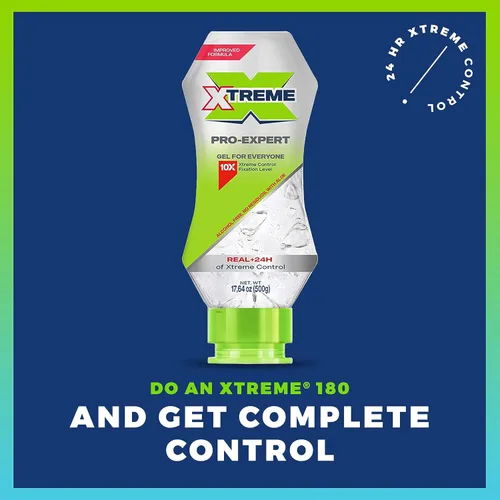 Vista 4 de Xtreme Pro-Expert - Gel transparente para el cabello, sin alcohol, control Xtreme las 24 horas con aloe vera, botella exprimible de 17.63 onzas