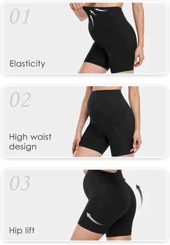 Vista 3 de HOFISH Maternity Yoga Shorts Over The Belly Summer Workout Active Running Short Pants with Pockets