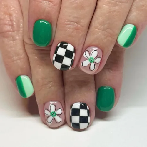 Vista 11 de MISUD Uñas Postizas Cortas Cuadradas - Uñas con Pegamento de Verano Colorido, Diseño de Arcoíris de Cocodrilo Acrílicas 24 piezas