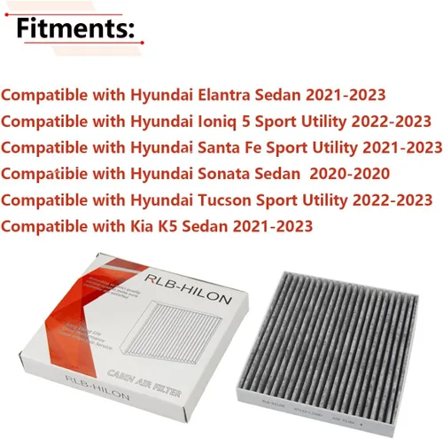 Vista 4 de RLB-HILON Filtro de aire de cabina compatible con Hyundai Elantra Santa Fe Ioniq 5 Tucson Sport Utility Sonata Sedan, para Kia K5 Sedan