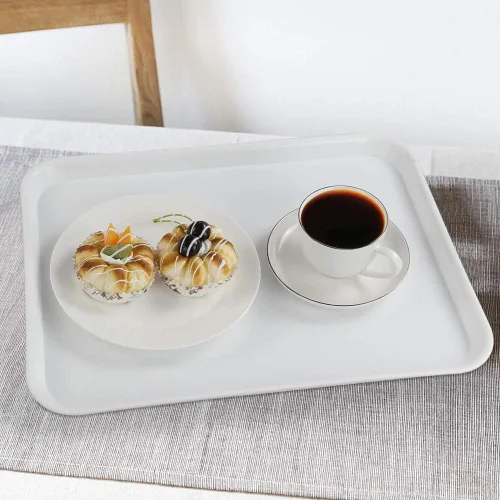 Vista 4 de Bandejas de comida rápida, bandeja de plástico para servir, color blanco, juego de 6