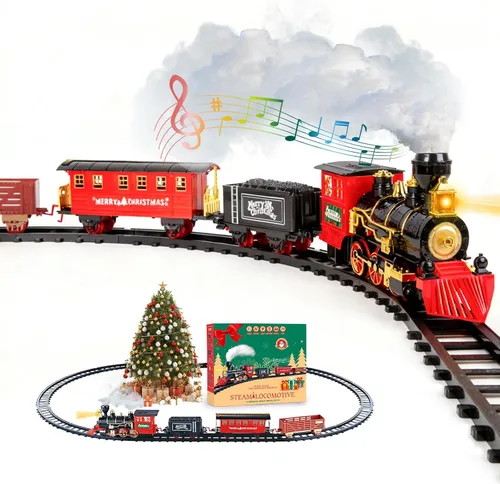 Vista 10 de Juego de Tren para Niños, Juego de Tren de Navidad para Debajo de los Árboles, Juguetes de Tren Eléctrico para Niños y Niñas con Locomotora