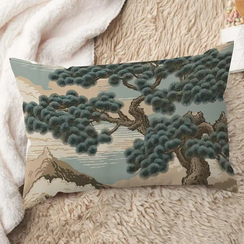 Vista 25 de ArogGeld Funda de cojín lumbar asiática de estilo chinoiserie, de lino marrón, pájaro y flor, funda de almohada asiática para sala de estar, A-6