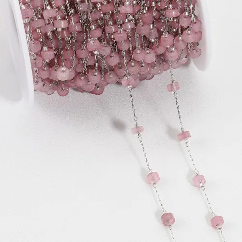 Vista 10 de GIOTEL Cadena de cuentas de piedra natural de acero inoxidable de 3.3 ft para pulseras hechas a mano, collares, collares, materiales de fabricación
