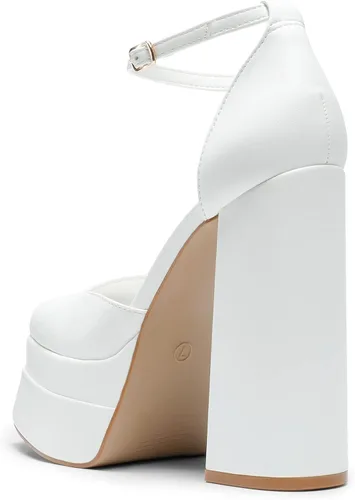Vista 3 de DREAM PAIRS Zapatos de tacón alto y grueso para mujer, con puntera cerrada, puntera cuadrada, correa al tobillo, para boda, fiesta, zapatos de tacón