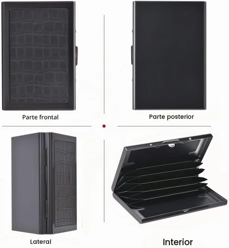 Vista 3 de EASTNIGHTS Rfid - Tarjetero delgado de metal para tarjetas de visita, estuche pequeño para hombres y mujeres, Negro-eyw, Tarjetero delgado