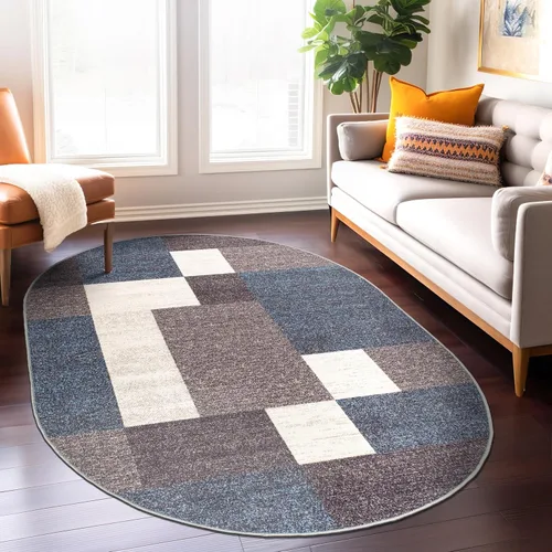 Vista 38 de Rugshop Alfombra Contemporánea Azul con Cajas Geométricas Antideslizante y sin Desprendimiento para Sala de Estar, Comedor y Oficina, 20" x 30