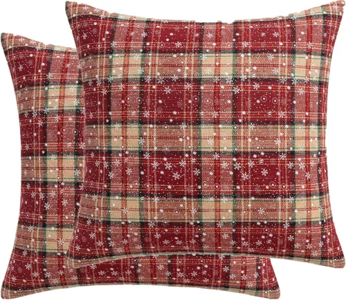 Vista 13 de MOJUN Juego de 2 fundas de almohada navideñas de 18 x 18 pulgadas, fundas de almohada decorativas de Navidad con copos de nieve, funda de cojín
