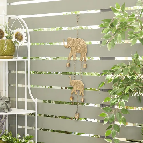 Vista 5 de Deco 79 Carillón de viento de elefante de metal con campanas, 10 x 2 x 28 pulgadas, latón