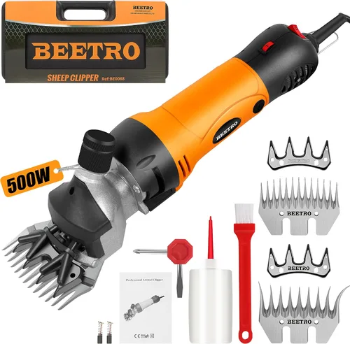 Vista 8 de BEETRO Tijeras eléctricas profesionales de ovejas de 500 W, cortadoras de aseo de animales para ovejas, cabras alpacas y más, 6 velocidades de corte