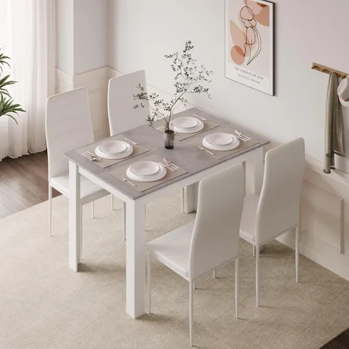 Vista 3 de Mondeer Juego de mesa de comedor para 4, sillas de mesa de cocina con respaldo alto, juego de comedor y oficina en casa, 47.2 x 35.4 x 29.5 pulgadas