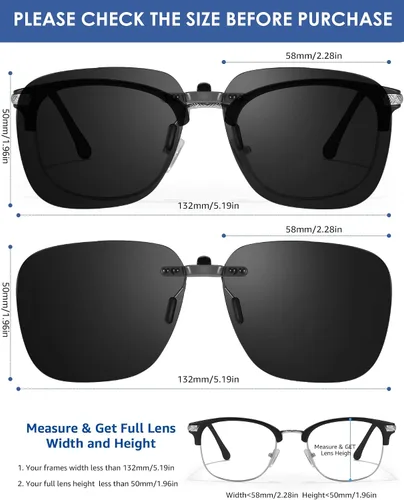 Vista 2 de Xfeel Lentes de sol polarizados negros con clip sobre lentes graduados para mujeres y hombres, se ajustan sobre lentes de moda