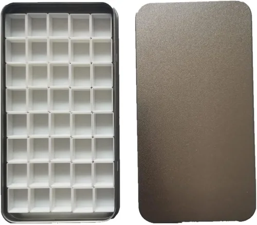 Vista 12 de Sartenes de acuarela con rayas magnéticas, 100 bandejas vacías de plástico blanco completo para pintura al óleo de acuarela o caja de lata de viaje