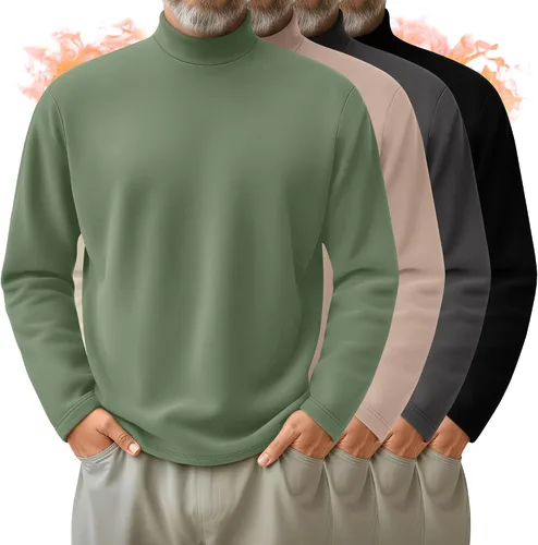 Vista 7 de Paquete de 4 Camisas de Cuello Alto Simulado para Hombre, Suéter Pullover Térmico de Manga Larga, Camiseta Interior Casual de Ajuste Holgado