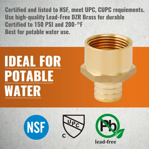 Vista 5 de SUNGATOR Paquete de 2 accesorios de latón PEX de 1" a 1" hembra NPT, certificados por