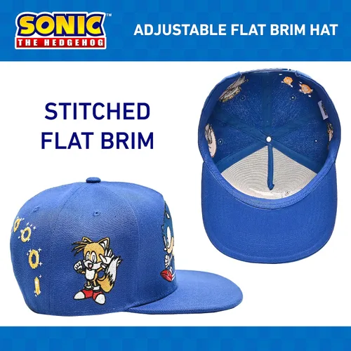 Vista 4 de Concept One Gorra de béisbol Sonic The Hedgehog para hombre, logotipo bordado con ala plana, ajustable