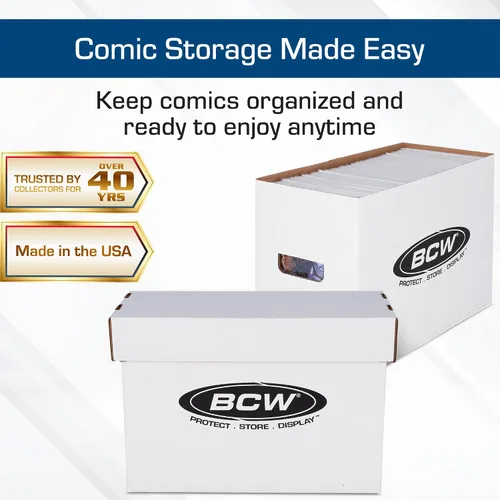 Vista 2 de BCW Caja de almacenamiento de cómics corta, paquete de 2, capacidad para 150-175 cómics actuales/de la era plateada, apilable, duradera, de 200