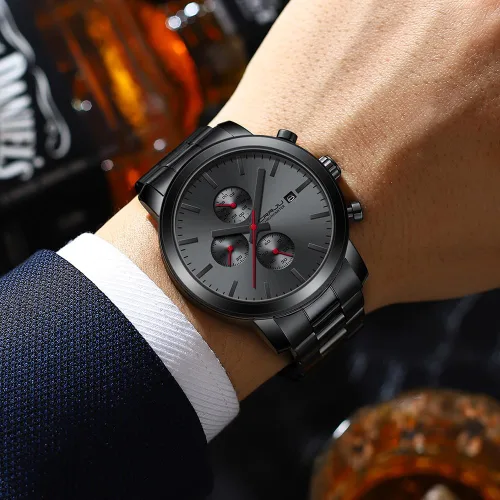 Vista 5 de CRRJU Relojes para hombres de lujo de acero inoxidable impermeable calendario cronógrafo analógico cuarzo relojes de pulsera