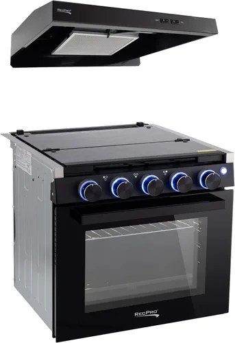 Vista 8 de Estufa RecPro RV de acabado negro Estufa de gas de 21" de altura Tres quemadores de 6500 y 8000 BTU Horno de 7100 BTU con capacidad de 1.8