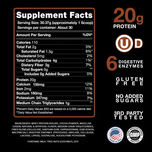 Vista 3 de Devotion Nutrition Proteína en Polvo Brownie Batter – Mezcla de 20g de Proteína Aislada de Suero y Caseína – Sin Azúcar Añadido, Bajo