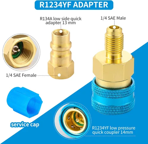 Vista 2 de Kit de adaptador R1234YF, adaptador de acoplador rápido R1234YF a R134A, acoplador rápido de lado alto/bajo, adaptador de manguera de carga de CA
