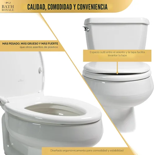 Vista 6 de Bath Royale Asiento de inodoro redondo de cierre suave con tapa BR500-00 blanco, cómodo, duradero, resistente, resistente a las manchas y fácil