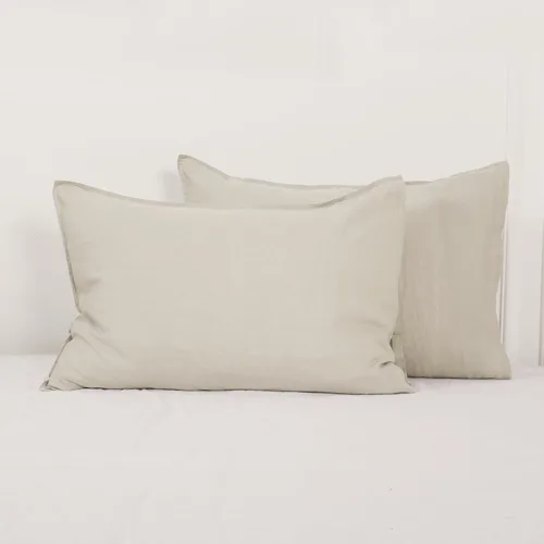 Vista 27 de Simple&Opulence Juego de 2 fundas de almohada 100% lino tamaño Queen, fundas de almohada clásicas azules con cierre superpuesto, protectores