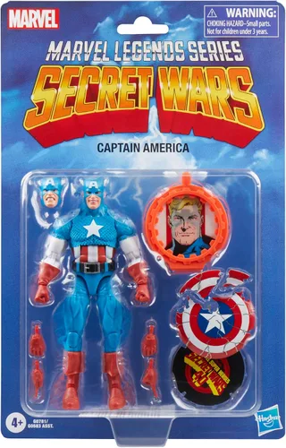 Vista 2 de Marvel Legends Series Capitán América, Avengers Retro Marvel Comics Secret Wars Figura de acción coleccionable de 6 pulgadas con escudo