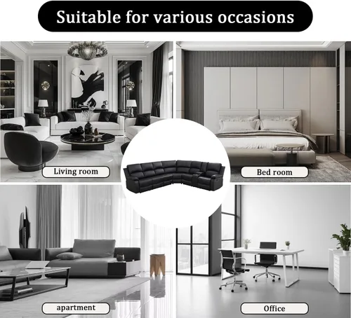 Vista 7 de Juego de sofá modular reclinable manual para sala de estar, sofá reclinable en forma de L, seccional de cuero con portavasos/almacenamiento