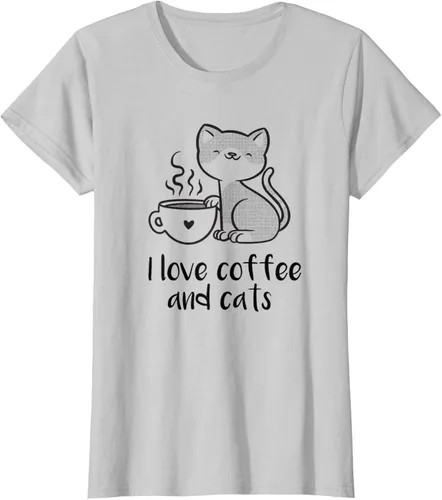 Vista 13 de I love coffee and cats Tazas de granos de café Camiseta de gato café, Blanco, S