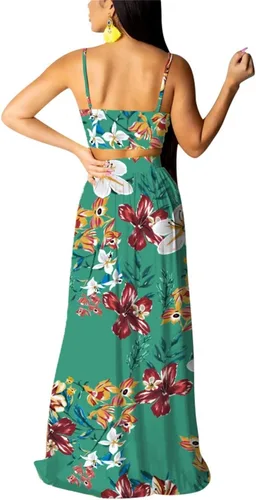 Vista 2 de EOSIEDUR - Conjuntos de 2 piezas con estampado floral bohemio de gasa para mujer, blusa corta y falda larga abierta para fiesta en la playa