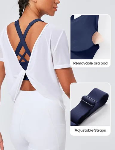 Vista 3 de Heathyoga Sujetadores deportivos ajustables de alto impacto para mujer, sujetadores de entrenamiento acolchados de alto soporte, paquete de brasier