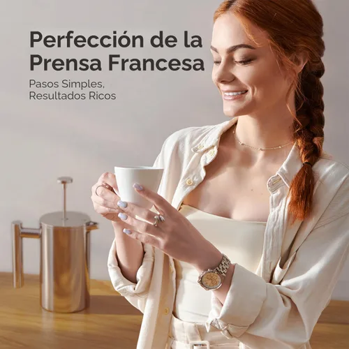 Vista 8 de Prensa francesa de doble pared, de acero inoxidable, con acabado de espejo (34 oz) 20% más resistente para café/té: Sistema multipantalla 100% sin