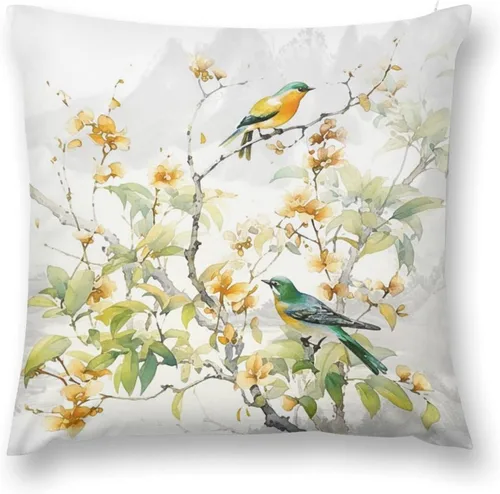 Vista 10 de Fundas de almohada decorativas de terciopelo de doble cara de 18 x 18 pulgadas, diseño de ramas de pájaros, para dormitorio, sala de estar