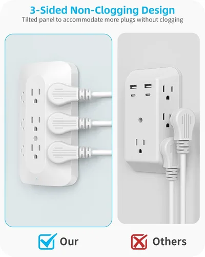 Vista 4 de Extensor de 9 salidas de CA, toma de pared de enchufe múltiple con USB C Plug Adapter with USB Wall Charger (2 USB-C Ports), Surge Protector Power