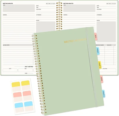 Vista 14 de SUNEE Cuaderno de reuniones para el trabajo con pestañas adhesivas, 160 páginas, planificador de proyectos de tamaño B5, cuaderno organizador