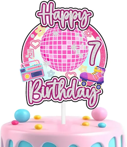 Vista 11 de Decoración retro de pastel de discoteca para niñas de 10 cumpleaños feliz hip hop, decoraciones de boombox, fiesta de patinaje sobre ruedas, fiesta