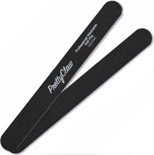 Vista 2 de PrettyClaw 10 limas de uñas profesionales de grano 180/240, lima de uñas acrílicas rectas negras, centro de plástico, tablero de esmeril de doble