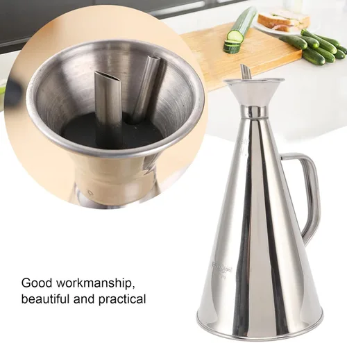 Vista 3 de TITA-DONG Botella dispensadora de aceite de acero inoxidable 304, olla de aceite de oliva con tapa y mango ergonómico, olla de aceite de cocina a