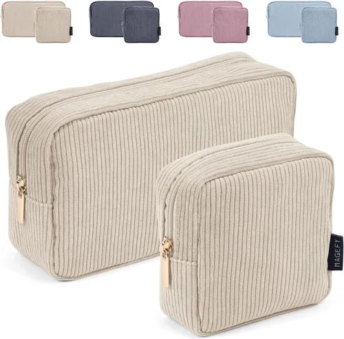 Vista 15 de MAGEFY Pequeña bolsa de maquillaje para bolso, mini bolsa de cosméticos de pana, linda bolsa cosmética para mujeres con bolsillos deslizantes