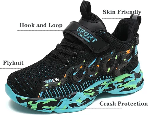 Vista 3 de Zapatillas de deporte antideslizantes para niños y niñas, color negroverde, talla 4 para niños y niñas