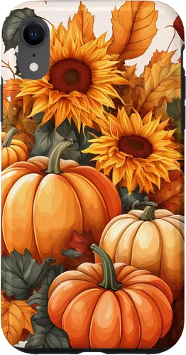 Vista 24 de iPhone 16 Nice Art Of Fall Pumpkins, Sunflowers, And Autumn Leaves Case