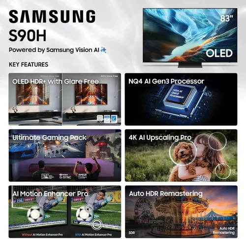 Vista 3 de Samsung Serie S90H de 83 pulgadas, OLED, 4K, Smart TV, modelo 2026