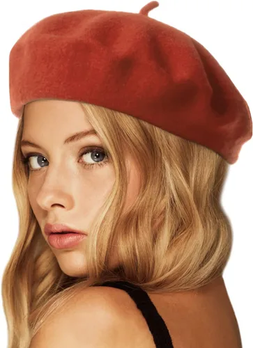 Vista 8 de Wheebo Boina de lana, color sólido, estilo francés, gorro cálido de invierno para mujeres y niñas Albaricoque